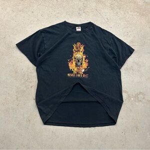 Vintage 2000s Flaming Skull Y2K Army Graphic Short Sleeve Shirt Men’s XL Black